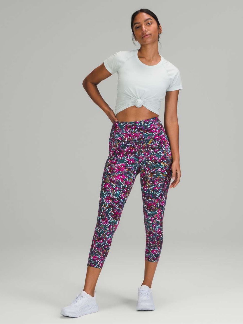 Lululemon Base Pace High Rise Crop 23” Floral Electric Multi Size 10 EUC